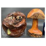 2 Carved Wood Decor Sculptures ï¿½ Mushroom+