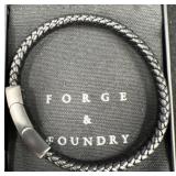 Forge & Foundry Menï¿½s Black Leather Bracelet w Box