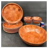 Woven Wood Salad Set ï¿½ Plates, Bowls, Serving Bowl