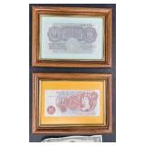 2 WWII 1940 Framed 10-Shilling Banknotes