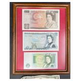 Framed Bank of England1, 5 & 10 Pound Banknotes