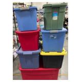 7 Assorted Plastic Storage Totes Bins w Lids