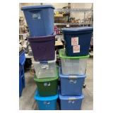 9 Assorted Plastic Storage Bins Totes w Lids