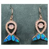 Pair Sterling Silver Blue Opal Whale Tail Earrings