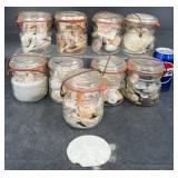 9 Antique Ball Pint Jars w Oregon Sand, Shells