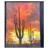 Original Cactus Sunset Painting by Blue Bond