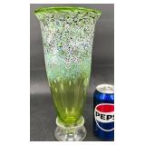 Hand-Blown Mottled Green Art Glass Vase