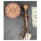 Native Navajo Mini Dance Rattle & Woven Basket