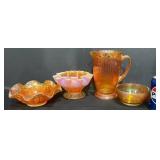 Vintage Iridescent Marigold & Peach Carnival Glass