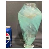 Tall Hand-Blown Seafoam Green Art Glass Vase