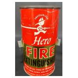 Vntg Pressurized Hero Fire Extinguisher Tin Can