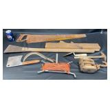 Antique Tool Lot  Pulley, Plane, Saw, Butcher +