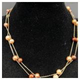 Tri-Color Pearl & 14KT Gold Necklace Earrings Set