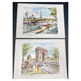 2 Paris Watercolor 13×10 Art Prints by Arno