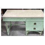 Vintage Green Painted Desk w Drawers Formica Top