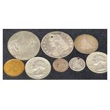 Smashed Kennedy Half Dollar, 2 Silver Quarters +