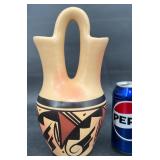 Keda Dineh Signed Art Pottery Wedding Basket Vase