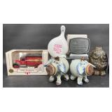 6 Vntg Banks  ERTL Diecast, Shmoo, John Deere+