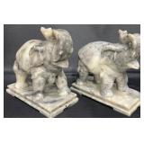 Pair Carved Soapstone Elephant Figurines