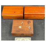 3 Vintage Wooden Boxes Lane Cedar & Inlaid Scene