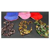 3 Antique Hand Painted Glass Beaded Necklaces