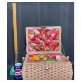 Vntg Sewing Basket w Supplies, Singer Skirt Marker