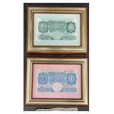 2 Framed 1 Pound Bank of England Banknotes 1940