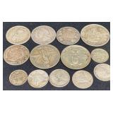 13 Foreign Silver Coins, Mixed Dates