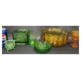 7 Pieces Vintage Green & Amber Glassware