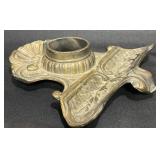 Vintage Colonial Virginia Brass Inkwell w Pen Rest