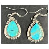Pair Turquoise & Sterling Silver Teardrop Earrings