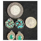 Jerusalem Silver Pin Brooch & Vintage Earrings