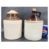2 Antique Stoneware  Lidded Crock & Corked Jug