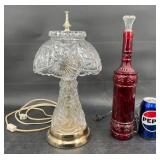 2 Vintage Lamps  Red Bottle Lamp & Heavy Crystal