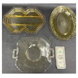 3 Antique Yellow Depression Glass Trays Platters