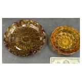 2 Vintage Amber Glass Ashtrays