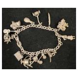 Sterling Silver Charm Bracelet w Various Charms