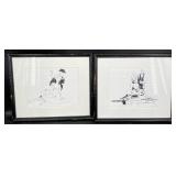2 Original Brad Kahlmarer Ink on Paper Sketches