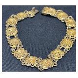 Antique 800 Silver Floral Filigree Bracelet