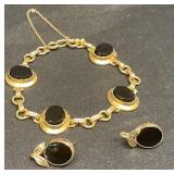 1940's Curtman Signed Onyx Bracelet & Earrings Set