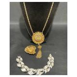 Vintage MCM Lisner Necklace, Brooch Pin & Bracelet