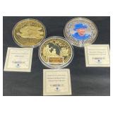 3 American Mint Jumbo Medallions 24K & Sterling Pl