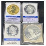 4 US Coin Replicas 24KT Gold & Silver Plated