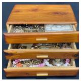 3-Drawer Wooden Jewelry Box w Fashion Jewelry