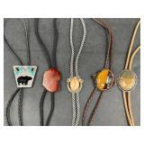 5 Vintage Bolo Ties w Stone & Siskiyou Enamel Bear