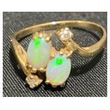Opal & Diamond Ring 14KT Yellow Gold Sz 6.5