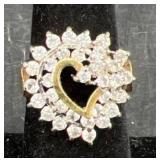 14KGE Heart Shaped Ring w CZs Sz 6.5