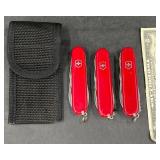3 Victorinox Swiss Army Knives w Case