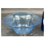Thin Hand-Blown Blue Swirl Art Glass Bowl