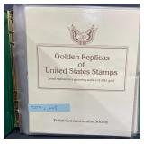 22 Golden Replicas of US Classic Stamps in Binder